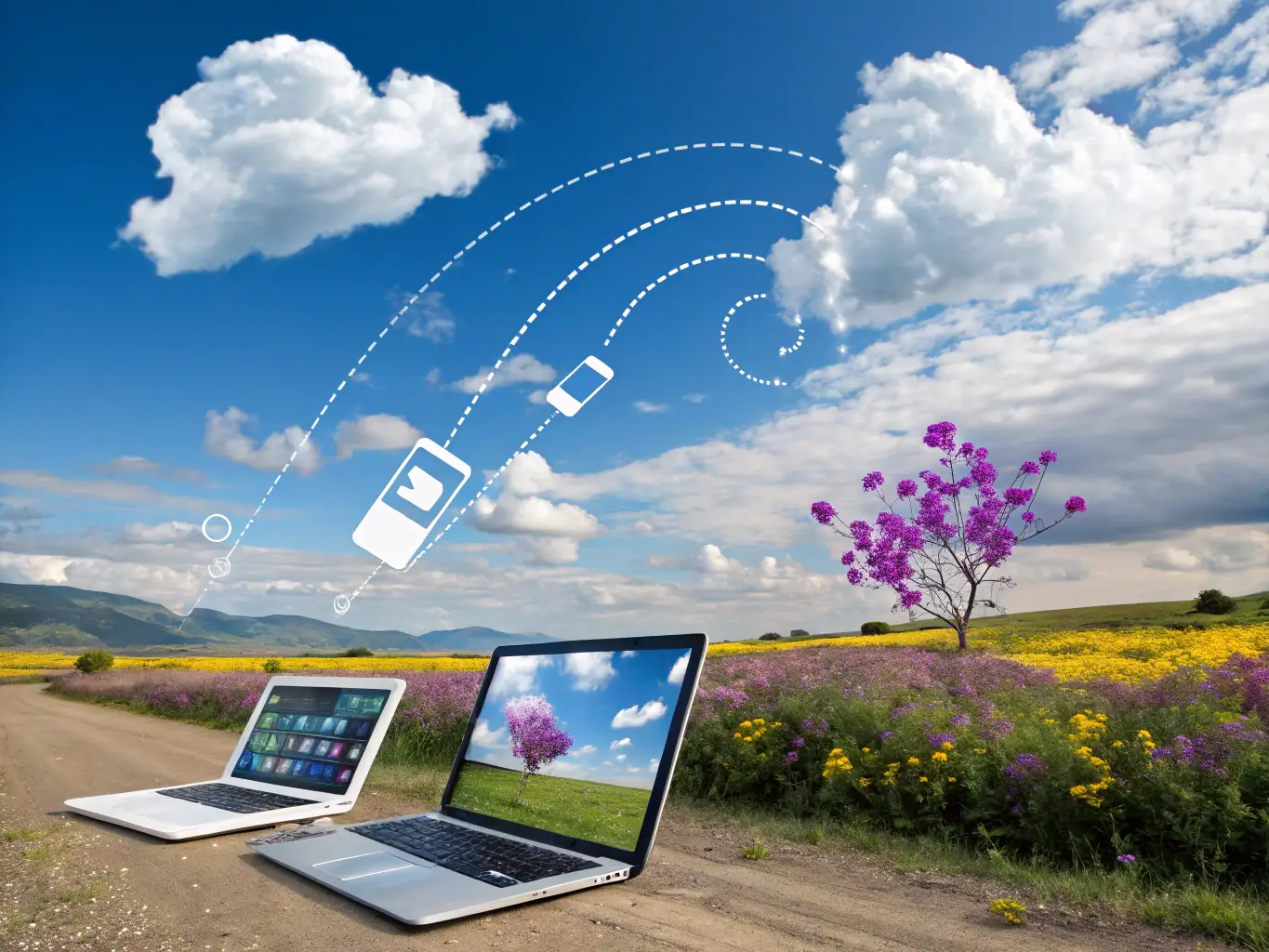 An image depicting a secure cloud environment with data flowing seamlessly, representing cloud migration and management services. The image should evoke trust, security, and efficiency.