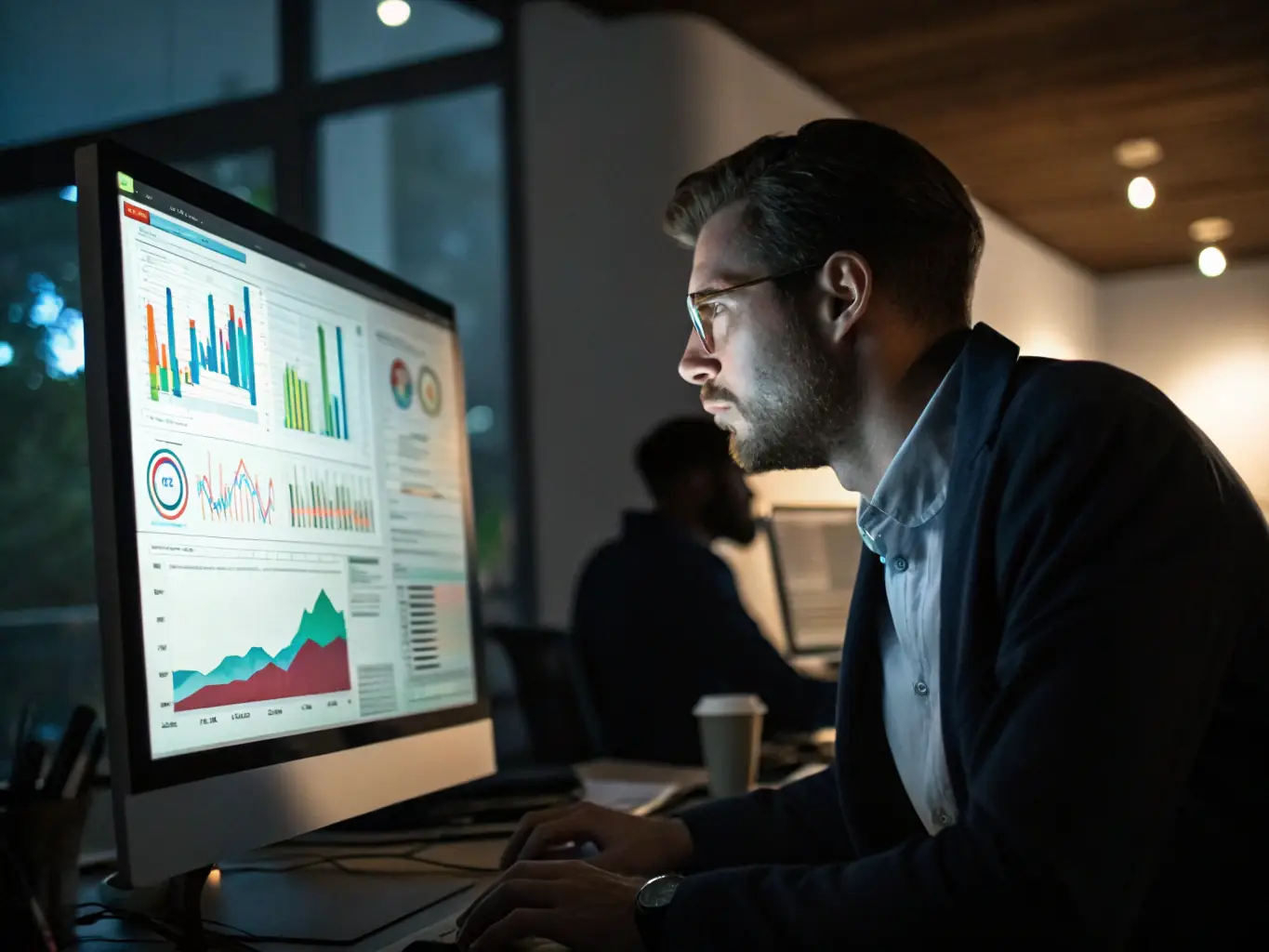 A professional setting showcasing a detailed website performance analysis dashboard with key metrics highlighted, such as load times, SEO scores, and user engagement rates. The image should convey data-driven insights and actionable recommendations.