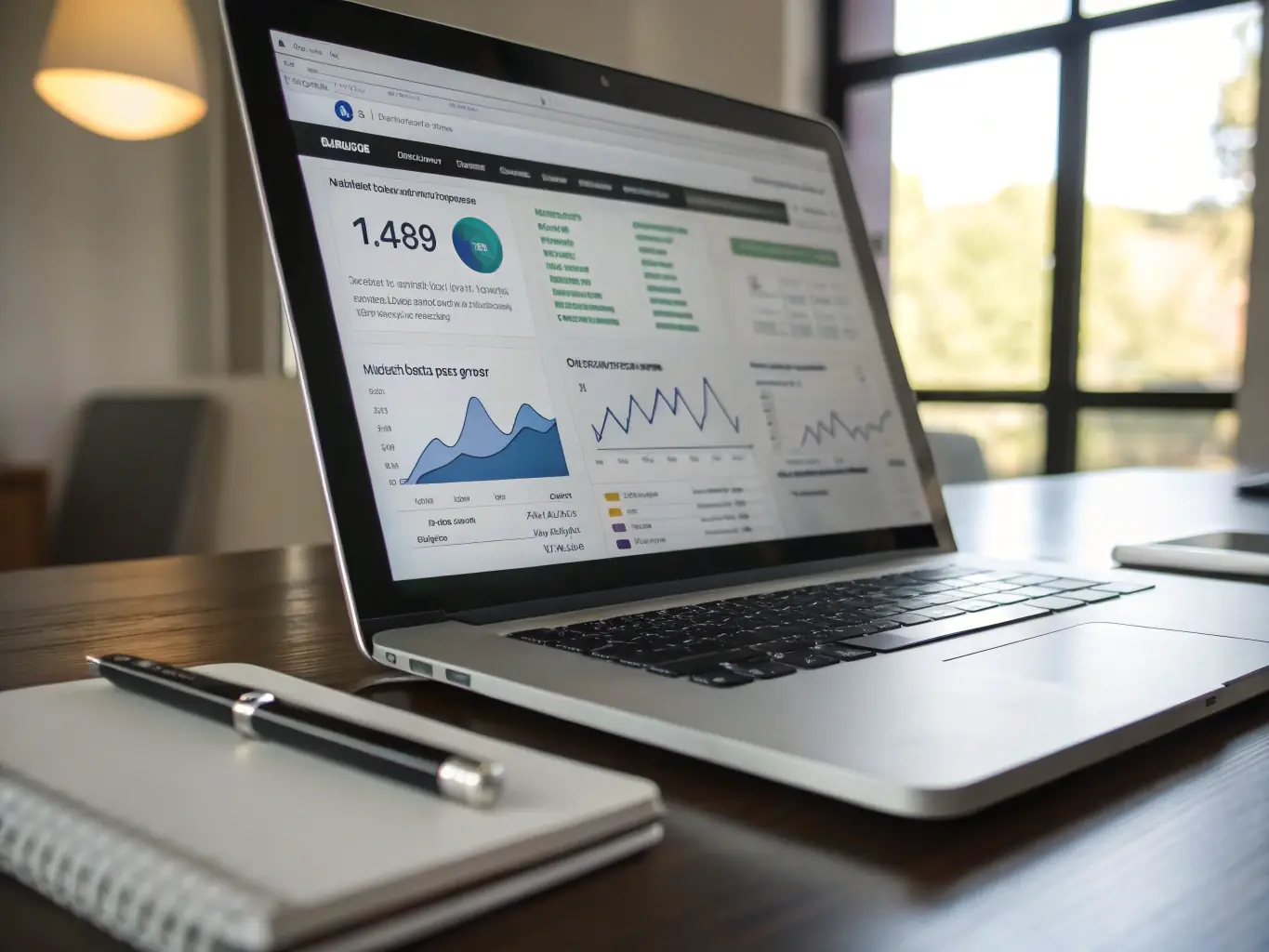 An image showing a dashboard with website analytics and performance metrics, highlighting key performance indicators such as page load time, bounce rate, and conversion rates. The dashboard should have a clean and modern design.