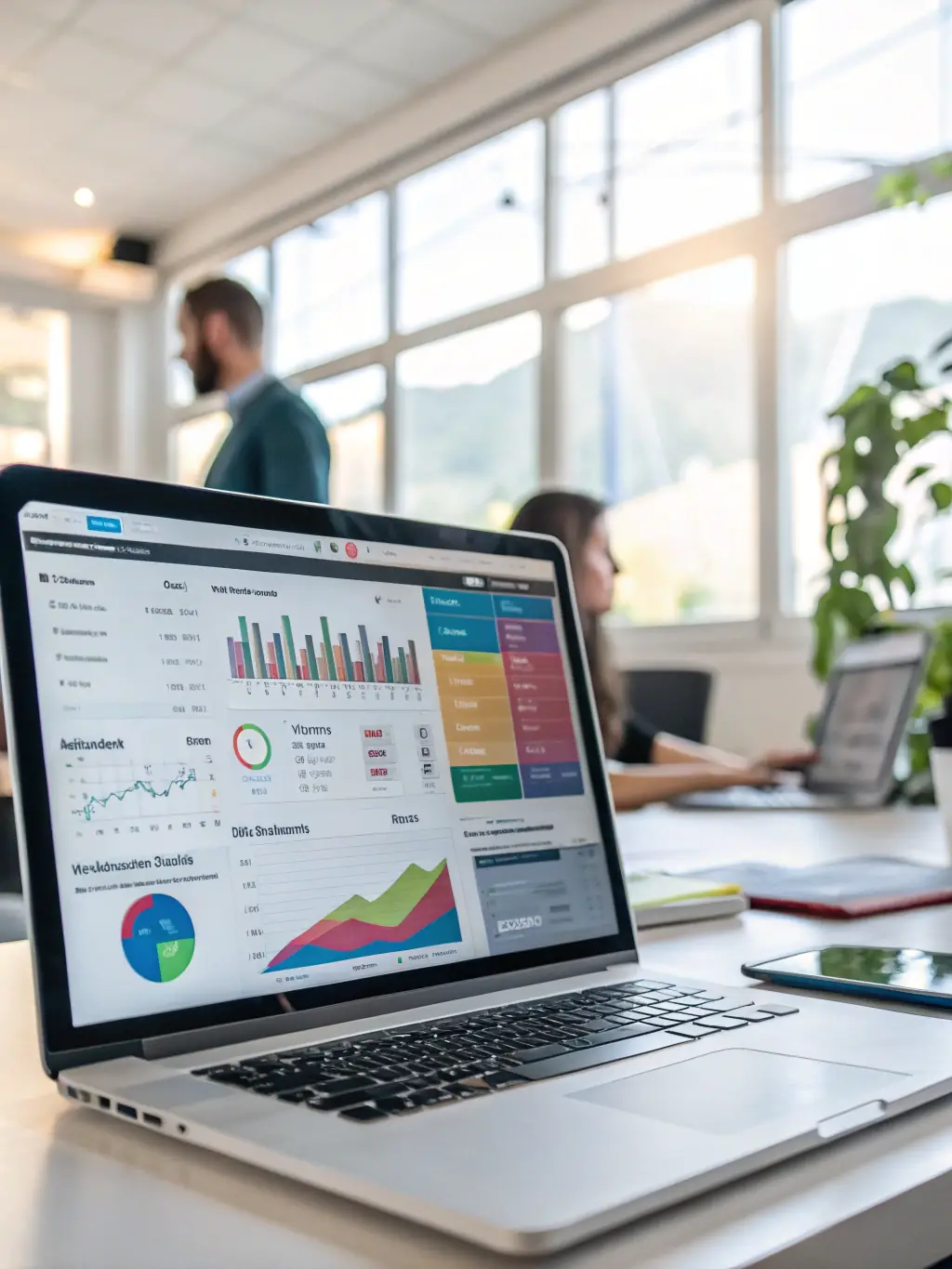 A professional dashboard interface displaying website analytics, focusing on key performance indicators like bounce rate, session duration, and conversion rates, set against a clean, modern design.